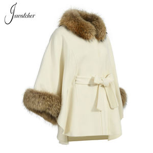 Cappotto moda in lana Cashmere con collo e polsini in vera <span class=keywords><strong>pelliccia</strong></span> di procione da donna in Cashmere bifacciale con vera <span class=keywords><strong>pelliccia</strong></span> - Product Image 2