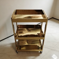 Chariot de Salon Professionnel à Roulettes pour Coiffeur et Esthéticien, Organisateur de Rangement Doré Mobile pour Outils et Équipements Capillaires avec Roues