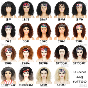 14 pouces Kinky Curly Headband Perruque Ombre <span class=keywords><strong>Afro</strong></span> Curly Perruque avec Écharpe Naturel Synthétique Fluffy Curly Turban Perruques <span class=keywords><strong>pour</strong></span> Femmes - Product Image 5