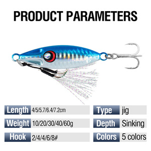 Big Jig Fishing Lure pesi 10g-60g Jigs <span class=keywords><strong>pesca</strong></span> <span class=keywords><strong>esche</strong></span> di acqua salata in metallo Bass Jig Isca artificiale pesce finto Glitter olografico - Product Image 2