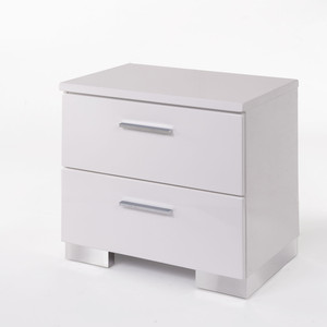 Lorimar White Nightstand With Chrome Legs 2 <b>Drawer</b> <b>Storage</b> <b>For</b> Bedroom - Product Image 3