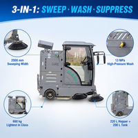 Balayeuse multifonction autoportée XY-A5S 48V avec lavage haute pression 13MPa, canon à brouillard 10m, bac à poussière 220L et réservoir 200L pour usine