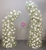 Arche Florale Murale de Mariage en Soie Faux Fleurs, Pilier de Fleurs Artificielles Rose Rouge et Blanche pour Décors d'Événements
