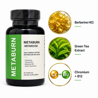 Capsules de thé vert à la berbérine, 60 unités, extrait naturel de plantes, chrome, vitamine B12, soutien métabolique et énergétique, service d'étiquetage