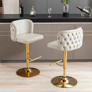 Swivel Adjustable Height Bar <b>Stools</b> with Modern PU Upholstery and Tufted Back Set of 2 for <b>Dining</b> & Living Room Metal Frame - Product Image 2