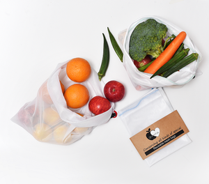 Heavy Duty Reusable Mesh Produce Bags, Barcode Scanable See Through Food Safe Mesh shopping Bags with Drawstring
