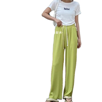 Bingshi-pantalones de pierna ancha para mujer, pantalón informal de cintura alta, rectos, color rosa, para verano