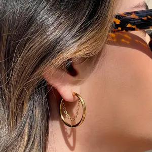 2023 Vintage In Stock Earrings Wholesale Titanium Steel Design Earrings Hollow Hoop Gold Chain Earrings For Women