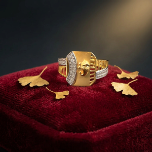 <b>Gold</b> <b>ring</b> with ganesha design for men studded with stones stylish religious <b>ring</b> unique open band design for daily wear - Product Image 2