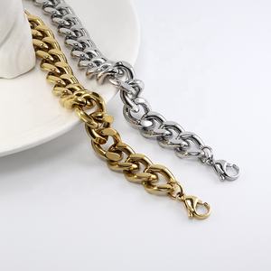 <span class=keywords><strong>Pulsera</strong></span> de cadena de eslabones cubanos para hombre y mujer, brazalete de eslabones de acero inoxidable chapado en oro, 18K, 11mm, Punk - Product Image 6