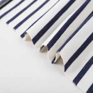 Polyester Cotton French Terry Indigo Blue And White Feeder Stripe Knit Yarn Dyed Fabric For Hoodie