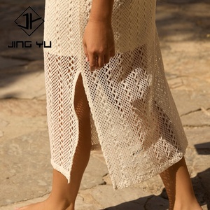 Vestido Midi Ligero y Fluido con Abertura, Estilo Playero, Diseño Personalizado, Vestido de Ganchillo de Algodón de Alta Calidad - Product Image 6