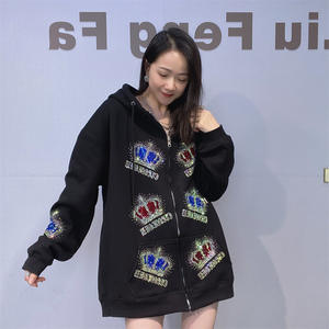 <span class=keywords><strong>Sudadera</strong></span> <span class=keywords><strong>con</strong></span> capucha Unisex de talla grande <span class=keywords><strong>con</strong></span> diamantes de imitación, chaqueta para otoño e invierno <span class=keywords><strong>con</strong></span> cremallera de lana gruesa, Top holgado, traje largo 0565 - Product Image 2