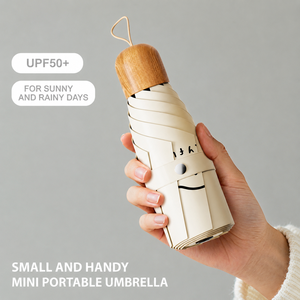 Paraguas Plegable de 5 Secciones con Mango de Madera, Protección UV UPF50, 95 cm de Diámetro, Portátil, Mini, Bonito, Personalizado para Mujer, con Logotipo - Product Image 1