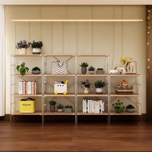 Étagère de cuisine en acier de style japonais avec étagère en bois, structure métallique, meuble de salon pour rangement de fleurs, mobilier de maison - Product Image 1