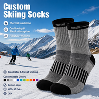 Chaussettes de ski OEM personnalisées en gros, en mélange de laine thermique, rembourrées, anti-humidité, pour jeunes, hommes et femmes, sports d'hiver