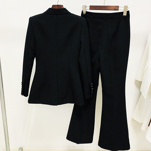 La última chaqueta de un botón con cuello vuelto de color sólido y pantalones acampanados, traje de <span class=keywords><strong>oficina</strong></span> de negocios, conjunto de dos piezas para <span class=keywords><strong>mujer</strong></span> - Product Image 6