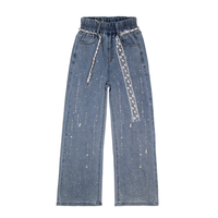 Jeans en denim pour filles Gallant Girls, logo personnalisé, strass, paillettes, jeans baggy pour filles, pantalons pour enfants de 8 à 13 ans