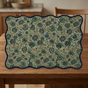 Mantel Rectangular de Tela de Algodón con Estampado Floral Oriental Clásico de Alta Calidad, Antideslizante, Ecológico y Personalizable, Verde Azul - Product Image 3