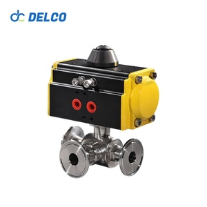 DELCO Food Grade Sanitary Pneumatic Actuated Three Ways Tri <b>Clamp</b> Stainless Steel Ball DK66-3WS Tri <b>Clamp</b> Pneumatic Ball - Product Image 4