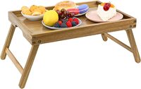 Table de lit en bois d'acacia avec pieds pliants, plateaux pour le petit-déjeuner, plateau de service pour les aliments et les collations