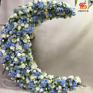 โรงงาน LEDA ขายส่งอุปกรณ์ตกแต่งงานแต่งงาน ซุ้มดอกกุหลาบสีฟ้ารูปพระจันทร์ ฉากหลังสำเร็จรูป - Product Image 2