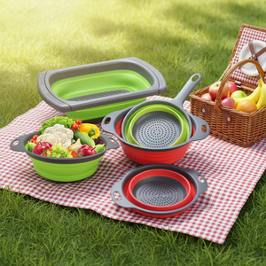 Passoire pliable écologique en silicone et plastique avec poignée pour fruits et légumes de cuisine - Product Image 1