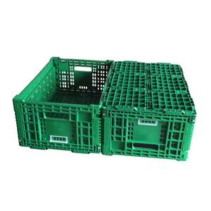 कस्टम प्लास्टिक लॉजिस्टिक्स फोल्डिंग मेश क्रेट्स-फल और सब्जी के लिए स्थिर भंडारण बॉक्स बिन - Product Image 3