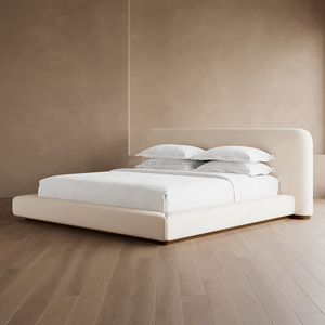 FERLY Boucle Extended Panel Platform <strong>Bed</strong> Wabi-Sabi <strong>Low</strong> Profile Upholstered <strong>Bed</strong> <strong>Frame</strong> for Master Bedroom Villa Hotel Furniture - Product Image 3