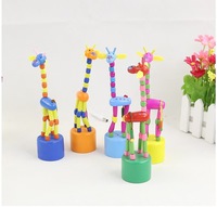 Regalo para bebés pequeños, paquete de 6, marionetas de mano para niños, jirafa, Base de prensa, marionetas de dedo de animales, juguetes de jirafa jiggling de madera