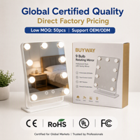 Miroir de maquillage BUYWAY Holly Wood avec 9 ampoules LED à 3 couleurs réglables, miroir professionnel de salon 360° °   Miroir intelligent tactile pivotant
