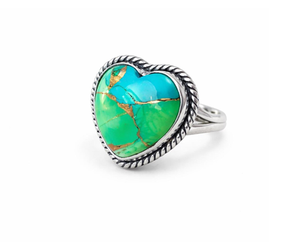 CopTurquoise Heart <b>Statement</b> <b>Ring</b> in 925 Sterling <b>Silver</b> Boho Artisan Gemstone Jewelry for Everyday Wear Special Occasion Gifts - Product Image 6