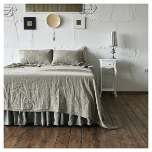 Hotel 100% Linen Fabric Plain Dyed Bedsheet <b>Bedding</b> <b>Set</b> French Flax <b>Stripe</b> Solid Color Europe Style Customization Wholesale - Product Image 3
