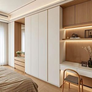 Armoire de chambre principale en bois de style minimaliste contemporain, série blanche de luxe léger, dressing - Product Image 1