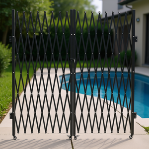 Barrière de sécurité rétractable en acier 87x150 pouces, verrouillable, pour entrée de piscine extérieure, barrière pliante à commande manuelle, design industriel - Product Image 3