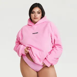 Sweatshirt produsen Plus ukuran kualitas tinggi katun berat kebesaran Logo cetak kustom hoodie Pullover merah muda untuk wanita