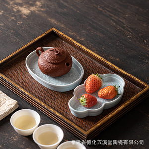 Fujian Dehua Yuxi Tang Ceramic Irregular Tea And Snack Plate Porcelain Zen Buddhist Offering Fruit Platter - Product Image 3