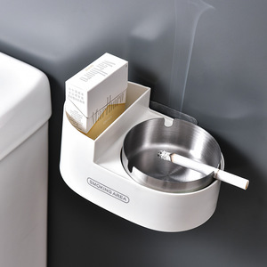 Ashtray For Home Bathroom Wall Mounted Stainless Steel Round Minimalist Design Smoking Area Storage - Product Image 2