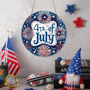 Insegna in Legno per il 4 Luglio, Decorazione Patriottica con Bandiera Americana e Fuochi d'Artificio, Appendiporta Rosso Bianco e Blu per la Festa dell'Indipendenza - Product Image 3