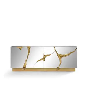 Sunwe Creative Art Gold Cracks Sideboards Cabinet Boca Luxury TV Stands Decorative Storage Console Tables Living Room Furniture