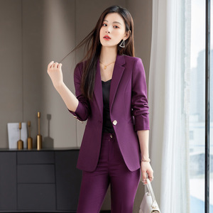 Women's Purple Suit Set Three Quarter Sleeve Anti-Wrinkle Office Lady Spring Wear - Product Image 1