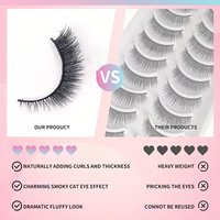 10 paires de faux cils en vison synthétique naturel, légers, pour usage quotidien, bande noire douce, volume naturel, pour débutants G007