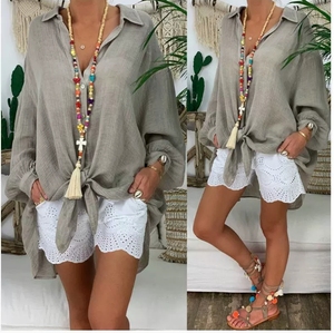 Camicia da <span class=keywords><strong>Donna</strong></span> in Cotone e Lino Tessuto 2026, Vestibilità Regolare, Maniche Lunghe, Casual, Stile Vintage, Moda Primavera Estate <span class=keywords><strong>Inverno</strong></span> - Product Image 5