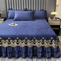 Taies d'oreiller de haute qualité Style européen Polyester microfibre Textiles de maison jupe de lit reine taille draps ensemble avec jupe plissée