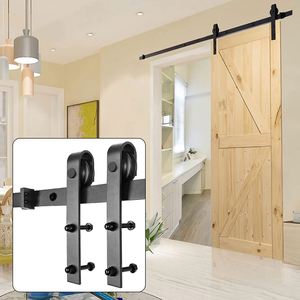 Kit de Ruedas para Puerta Corredera WEKIS de 6.6 Pies en Forma de J, Acero al Carbono Negro Satinado, Riel Deslizante Moderno con Capacidad de Carga de 120 kg, Herrajes para Puerta Corredera - Product Image 5