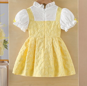 Abito Carino per Bambina 2026 <span class=keywords><strong>Bianco</strong></span> Giallo Manica Corta Patchwork Vestito con Maniche a Sbuffo - Product Image 2