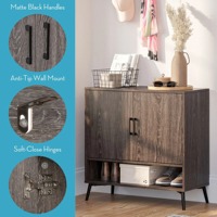 Armoire de rangement à chaussures en aggloméré et placage de bois, organisateur de chaussures avec portes, 12 paires, une étagère ouverte