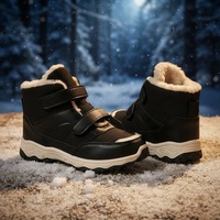 EDUBA Bottes d'hiver unisexes pour enfants, bottes de neige à enfiler, hauteur cheville, doublure en fourrure, semelle extérieure antidérapante en PVC, noir
