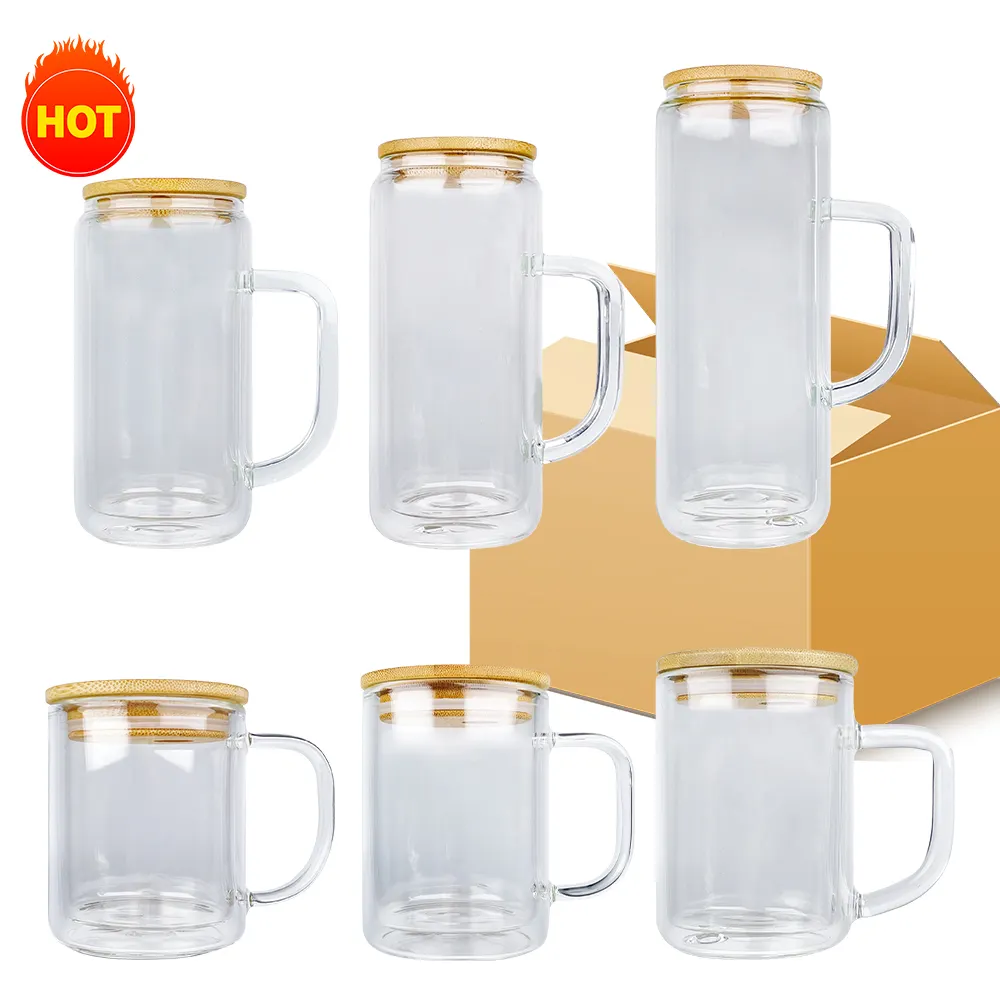 12oz 15oz 20oz vor gebohrte doppelwandige Glas Schneekugel Becher Bierdose Glas becher Tassen mit Griff und Boden loch für Gittler