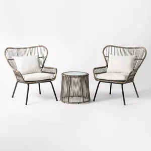 आउटडोर आधुनिक आँगन रतन सोफे बिस्ट्रो कुर्सी उद्यान फर्नीचर प्राकृतिक विकर सोफा कुर्सी